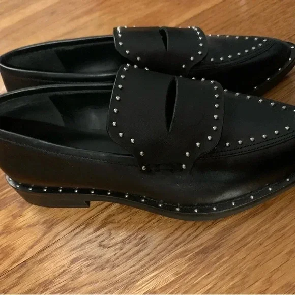 Rebecca Minkoff Petra Black Pointed Toe Studded Leather Loafers Size 6.5 - Picture 6 of 6